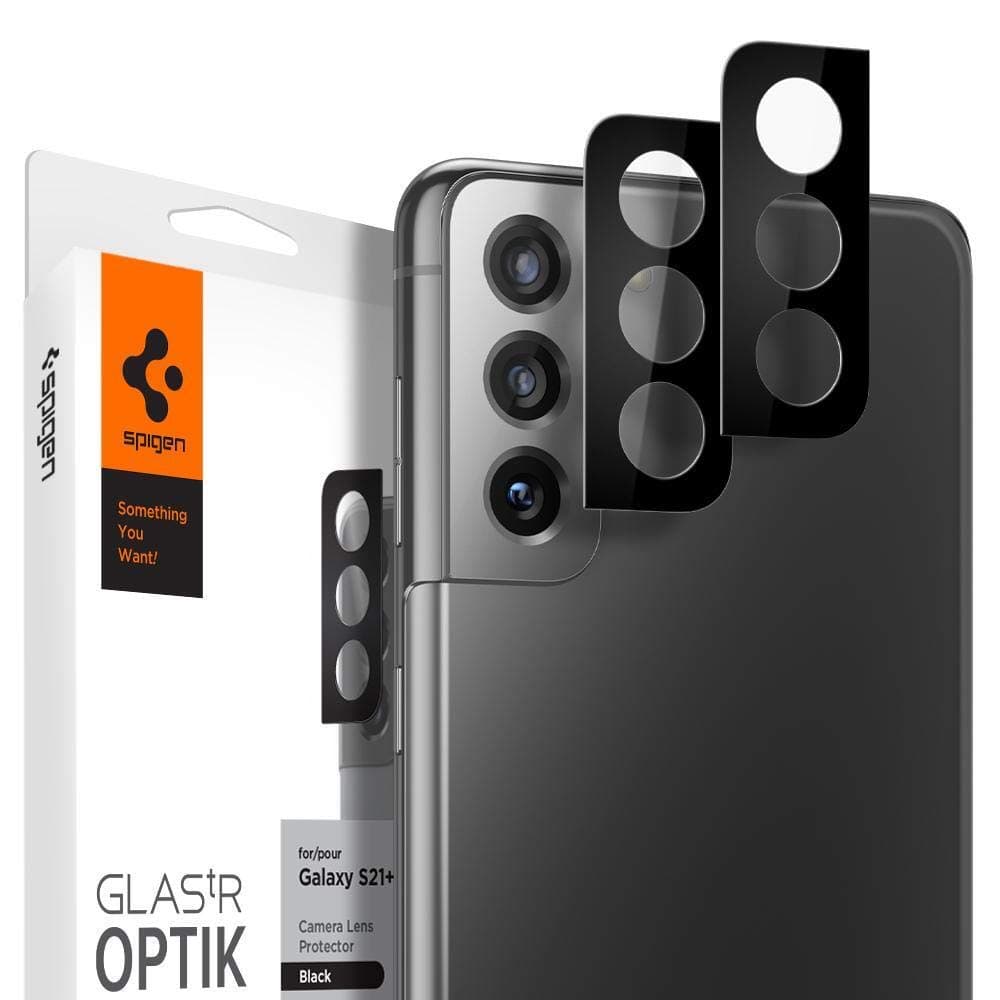 2 броя предпазни стъклени протектори за камерата на Samsung Galaxy S21 Plus - Spigen Optik Lens Protector (черен)