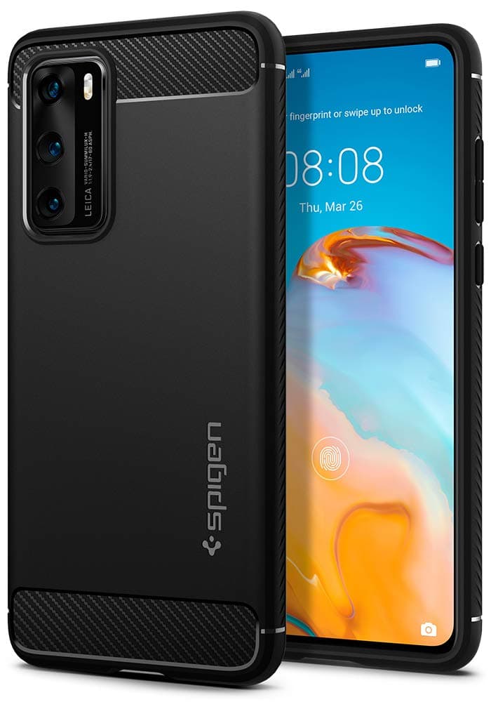 Тънък качествен силиконов (TPU) калъф за Huawei P40 - Spigen Rugged Armor Case (черен)