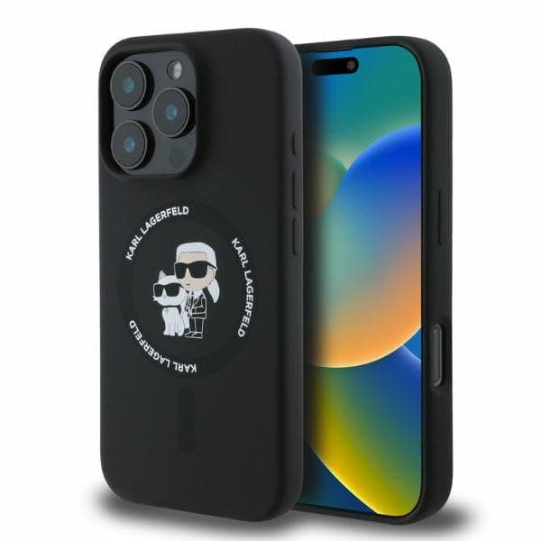 Калъф за Apple iPhone 16 Pro Max, силиконов, Karl Lagerfeld Liquid Silicone Choupette Head MagSafe Case, удароустойчив, черен