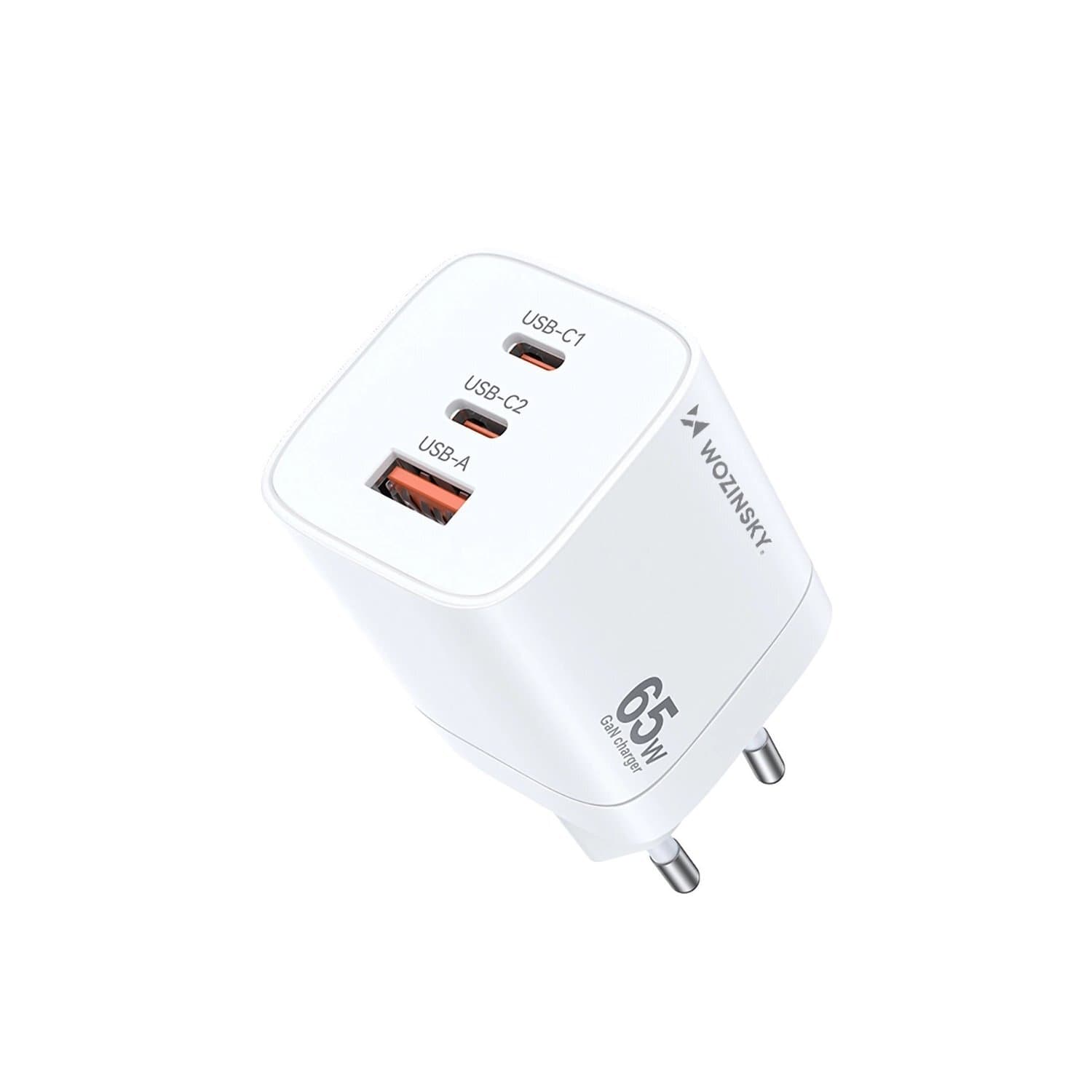 Захранване за ел. мрежа за лаптопи, смартфони и таблети с USB-A и 2xUSB-C изходи с технология за бързо зареждане - Wozinsky GaN Fast Wall Charger 65W PD (бял)