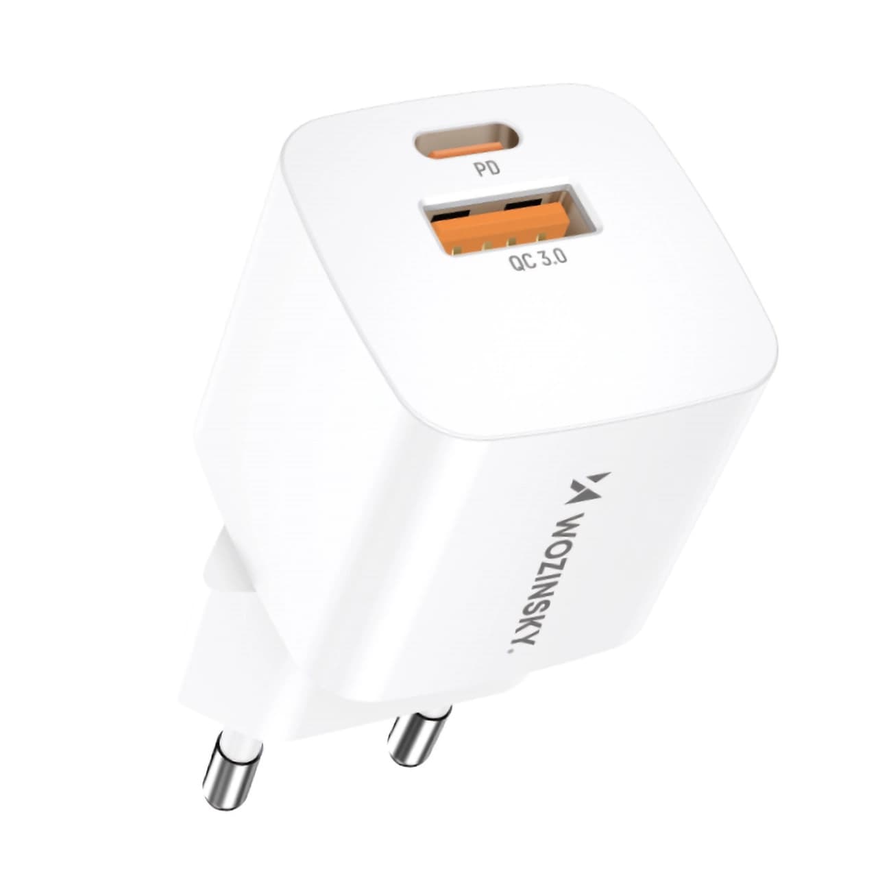 Захранване за ел. мрежа с USB-A и USB-C изходи и технология за бързо зареждане - Wozinsky CMWCW Dual Fast Wall Charger 20W (бял)