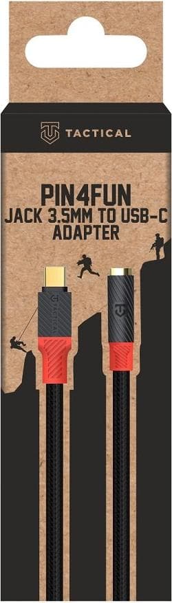 Пасивен адаптер USB-C мъжко към 3.5 мм женско за устройства с USB-C порт (10 см) - Tactical Pin4Fun USB-C Male to 3.5 mm Adapter (черен-червен)