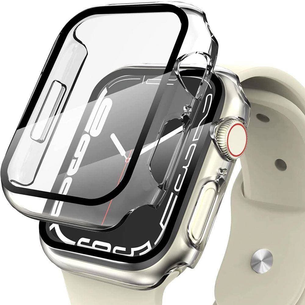 Качествен твърд кейс с вграден стъклен протектор за дисплея на Apple Watch 7 41мм - Tech-Protect Defense 360 Case (прозрачен)