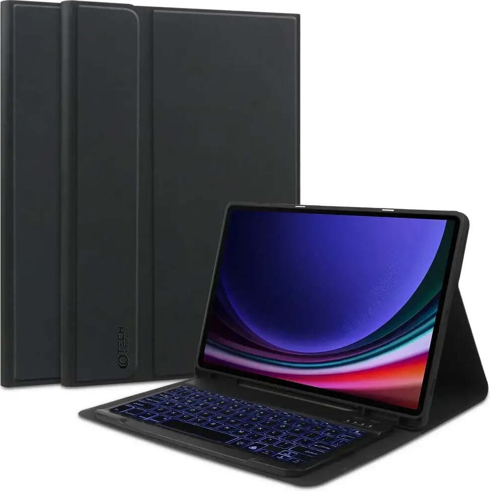 Кожен калъф и безжична блутут клавиатура за Samsung Galaxy Tab S9 - Tech-Protect SC Pen Case and Bluetooth Backlit Keyboard (черен)