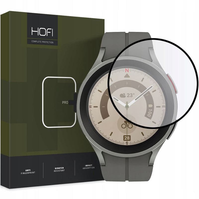 Калено хибридно защитно покритие на Samsung Galaxy Watch 5 Pro 45мм - Hofi Hybrid Pro Plus Screen Protector (черен)
