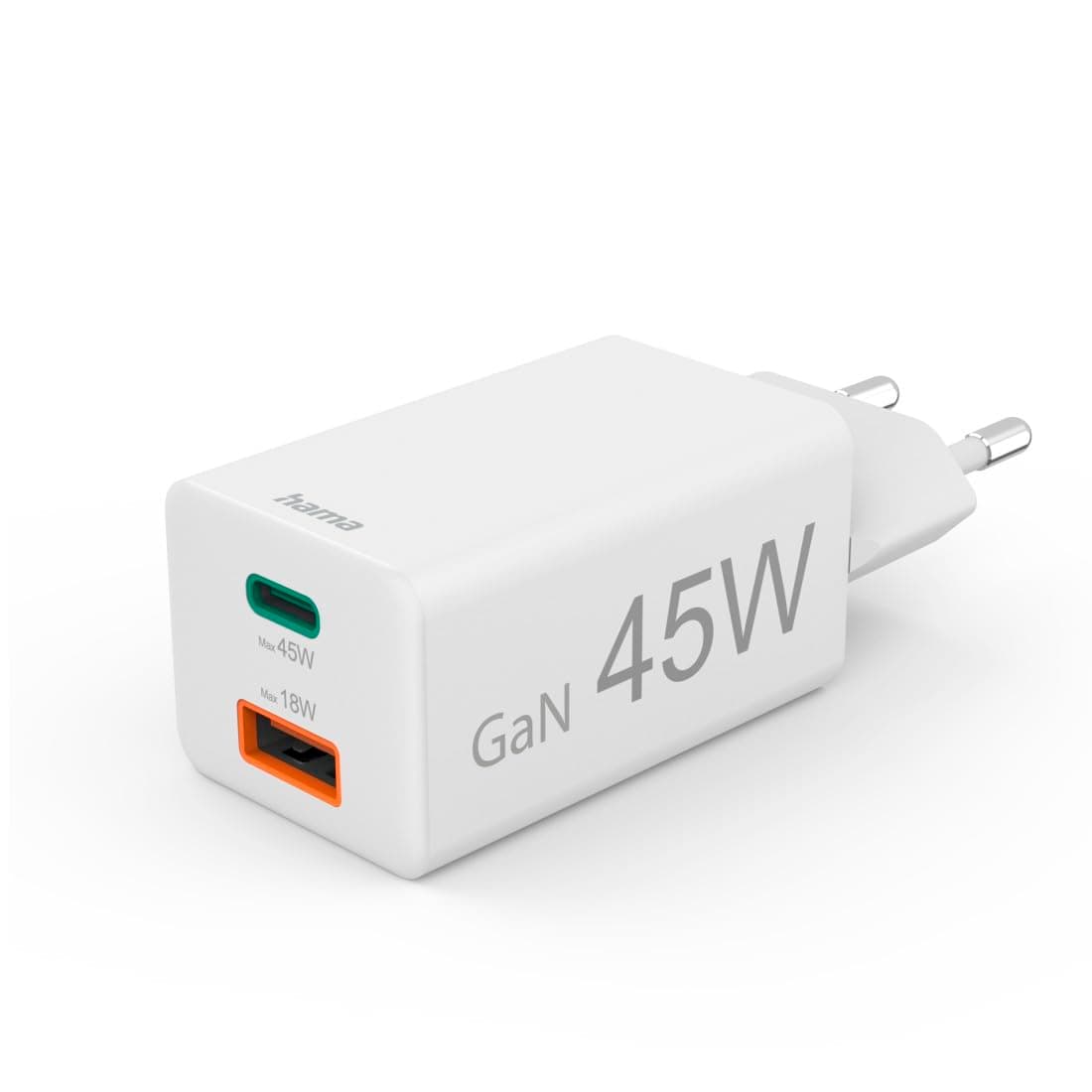 HAMA Бързо мини зарядно, 45 W, 1x USB-C - 1x USB-A, PD, бяло