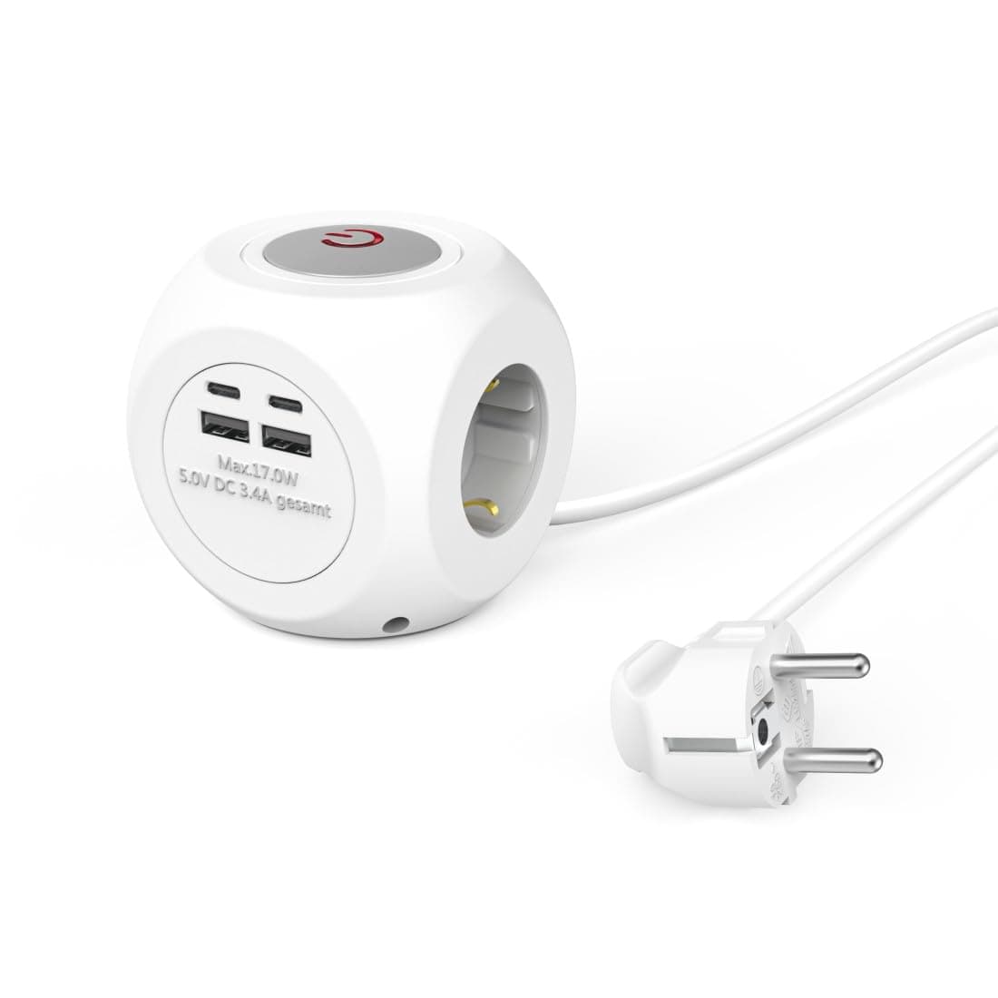 HAMA Разклонител Куб, 3-гнезда, 2х USB-C/A, 223195