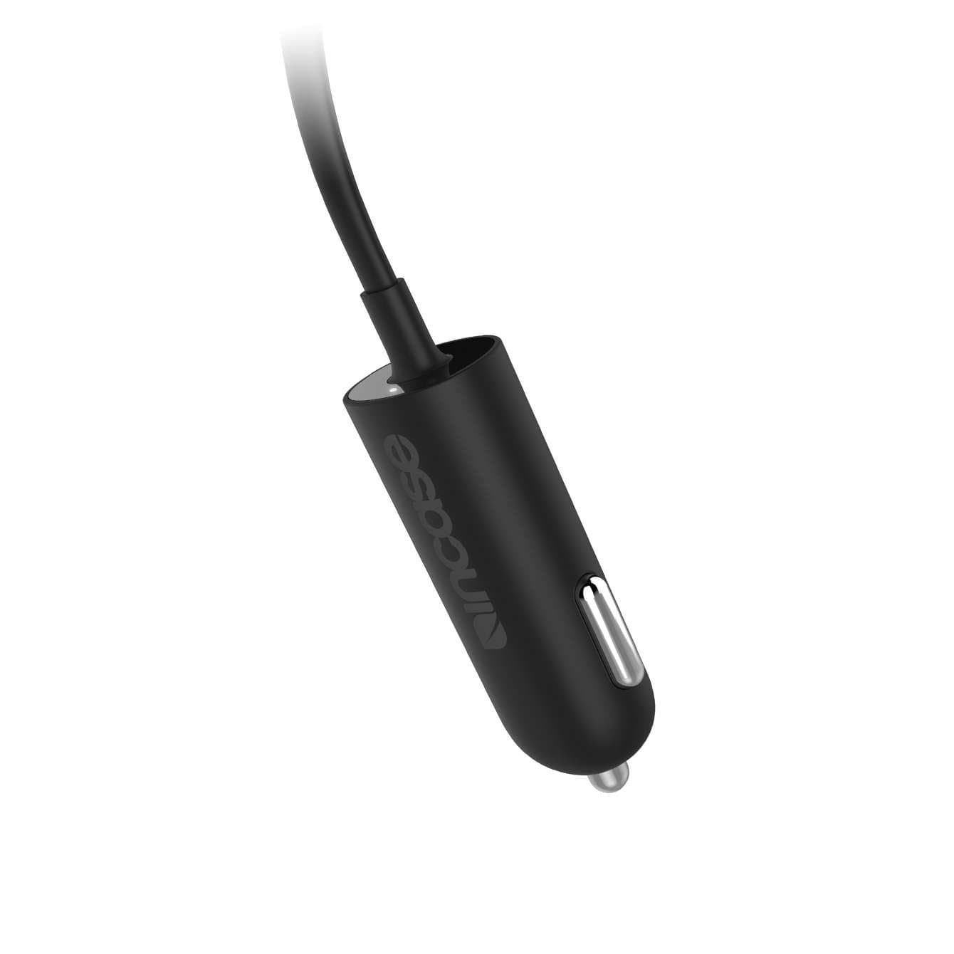 Зарядно за кола с вграден сертифициран Lightning кабел за iPhone, iPad и iPod - Incase Mini Car Charger with Lightning Cable (черен)