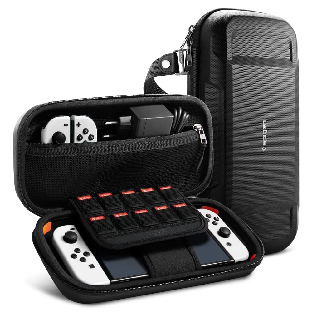 Твърд кейс (органайзер) за Nintendo Switch, Nintendo Switch OLED и аксесоари (черен) - Spigen Rugged Armor Pro Pouch