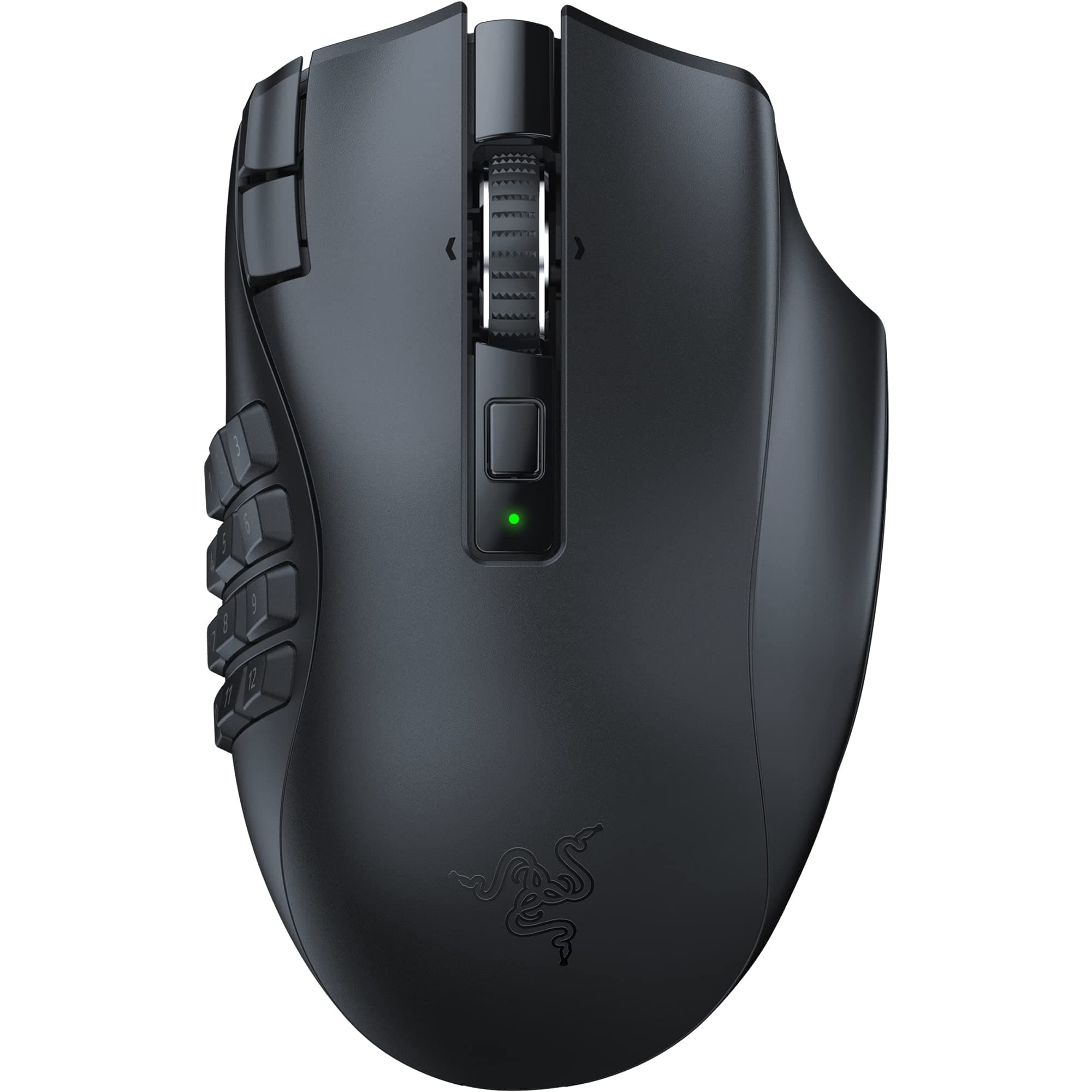 Мишка Razer Naga V2 HyperSpeed (RZ01-03600100-R3G1), оптична (30 000dpi), безжична, Bluetooth, USB, 12 макро бутона, RGB подсветка, до 250 часа живот на батерията, черна