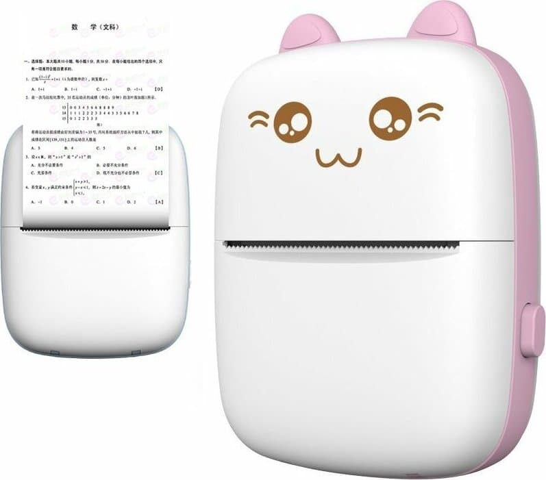 Безжичен детски термопринтер с камера - Mini Cat Portable Thermal Printer HURC9 (бял-розов)