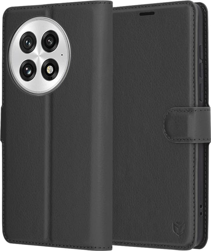 Кожен калъф с поставка и отделение за кр. карти за OnePlus 13 - Techsuit Leather Folio (черен)
