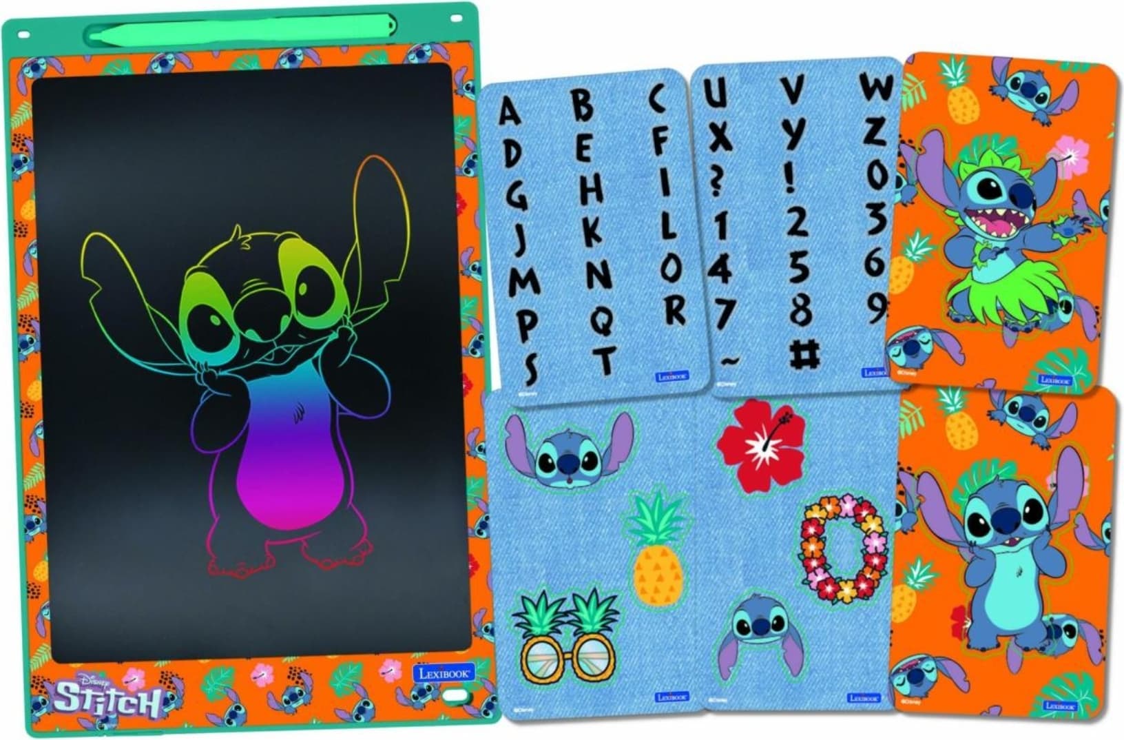 Детски таблет за рисуване и писане с екран 11 инча - Lexibook Stitch Multicolor Learning Drawing Tablet (зелен)