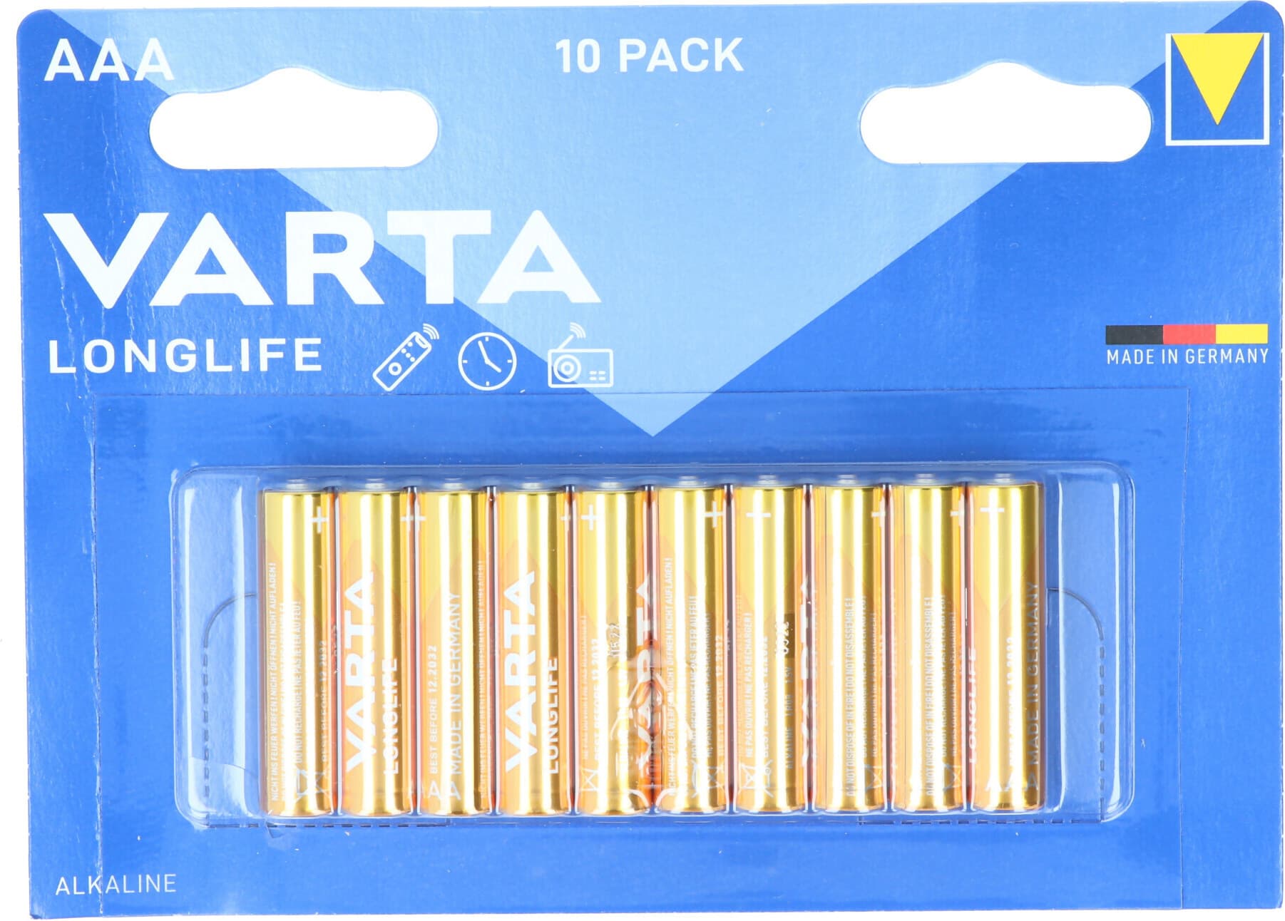 Комплект 10 броя устойчиви алкални батерии - Varta Longlife AAA Value Pack