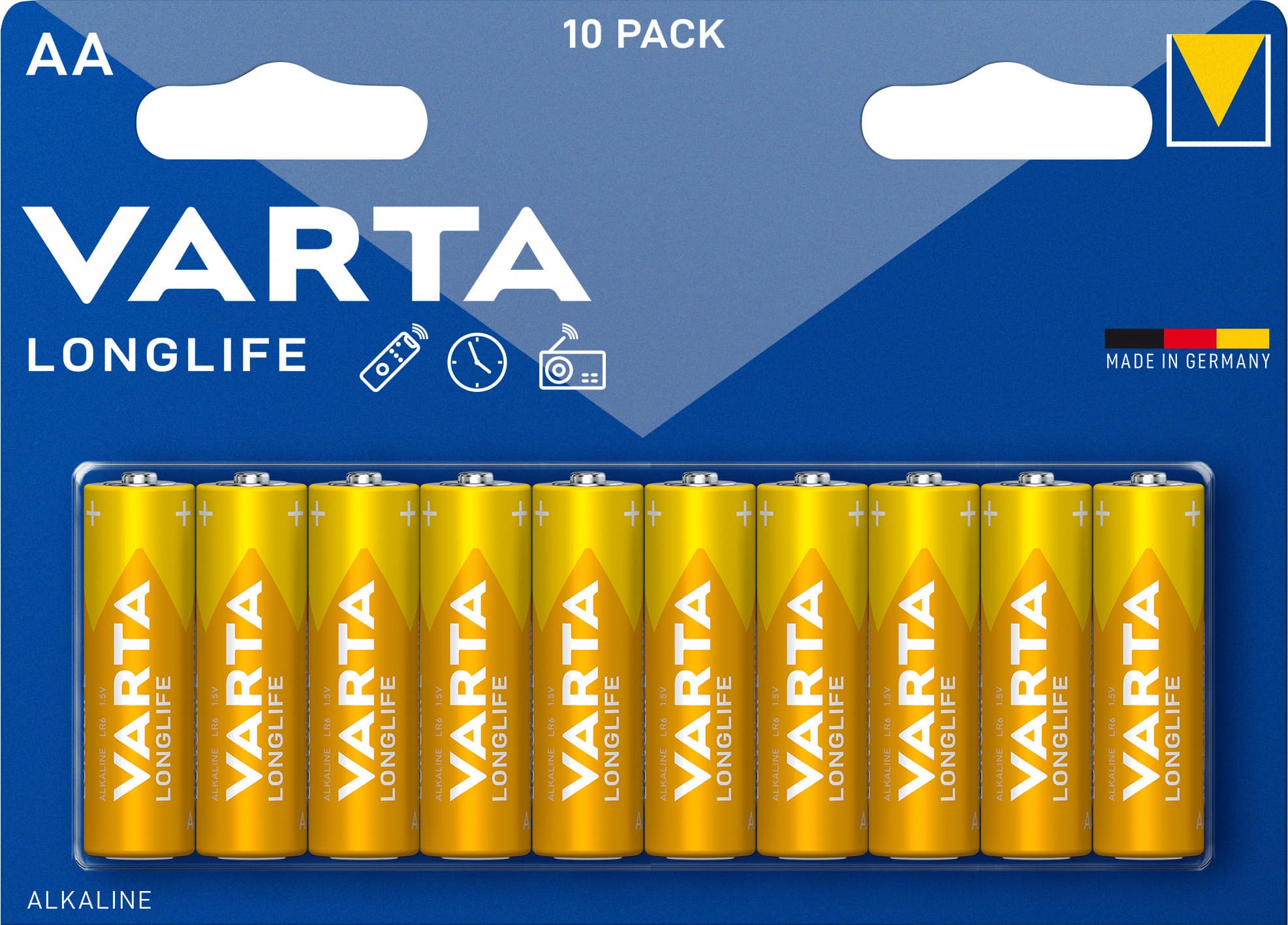 Комплект 10 броя устойчиви алкални батерии - Varta Longlife AA Value Pack
