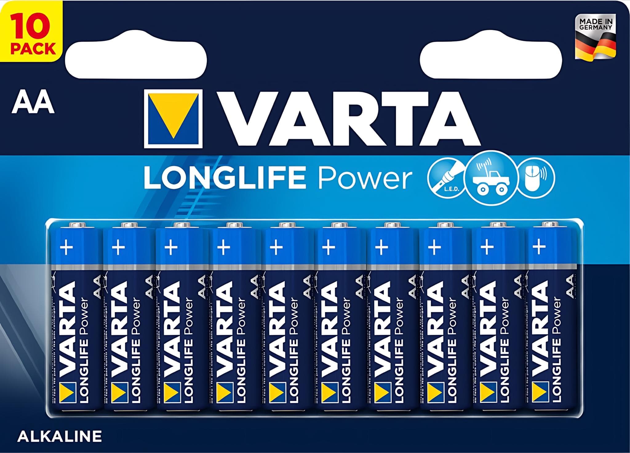 Комплект 10 броя устойчиви алкални батерии - Varta High E AA Batteries Value Pack