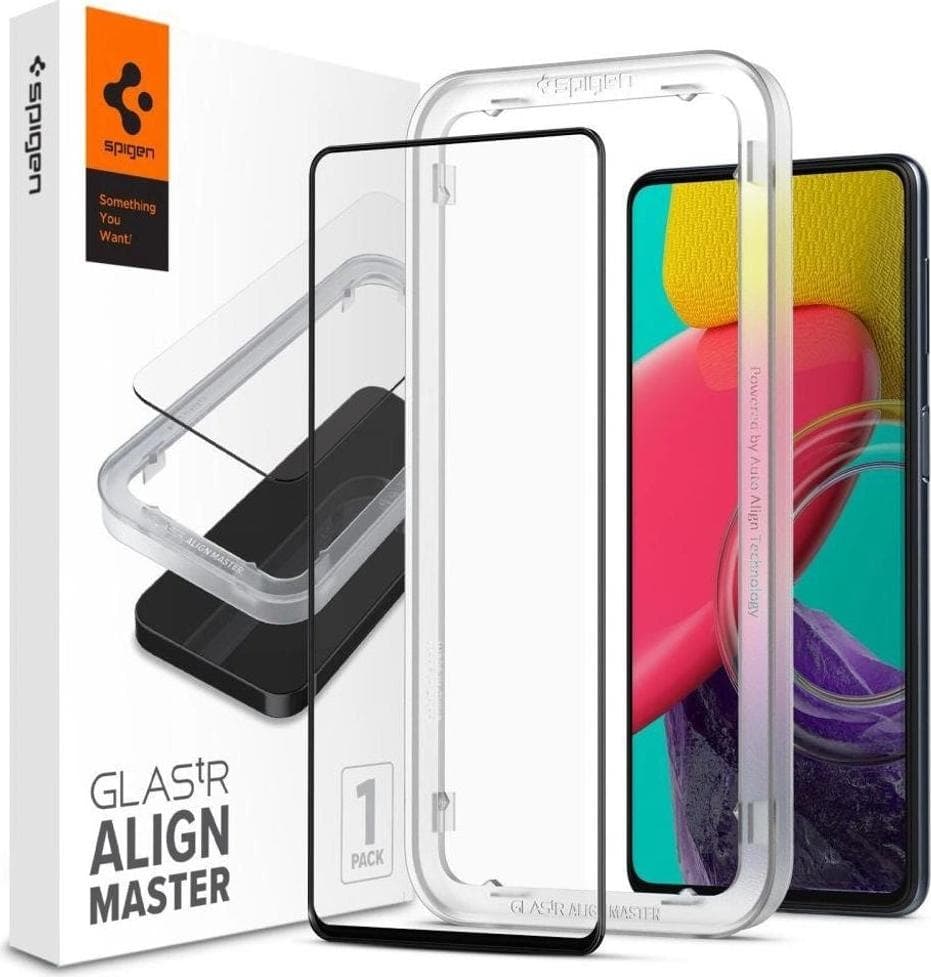Калено стъклено защитно покритие за целия дисплей на Samsung Galaxy M53 5G - Spigen Glass.Tr Align Master Full Cover Tempered Glass (черен-прозрачен)
