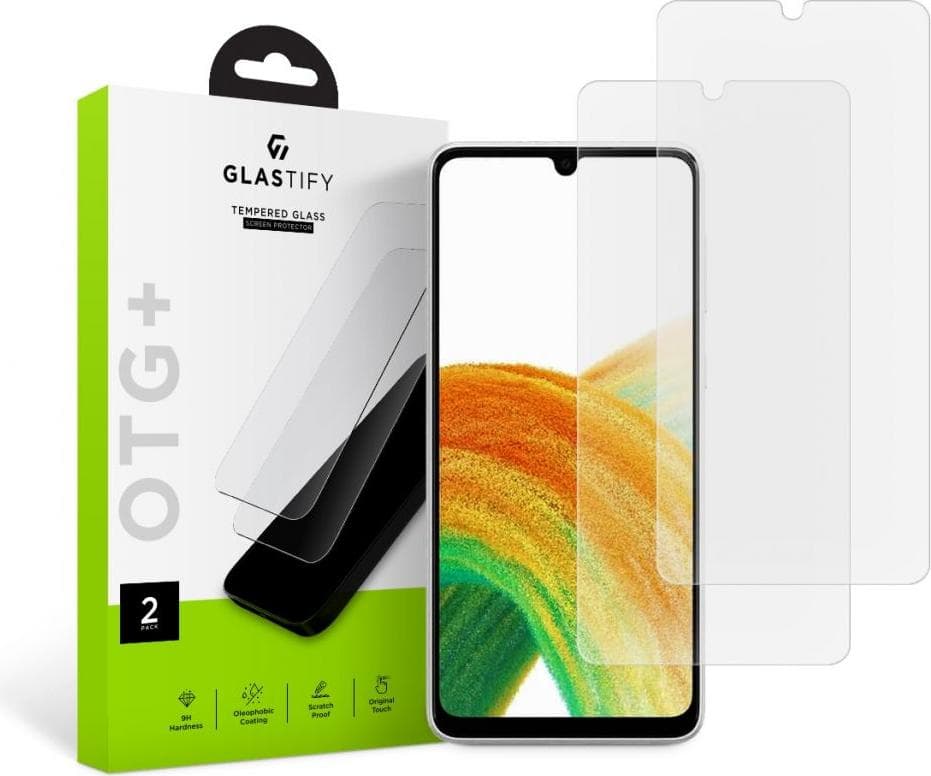 2 броя калени стъклени защитни покрития за дисплея на Samsung Galaxy A33 5G - Glastify OTG Plus 2.5D Tempered Glass 2 Pack (прозрачен)