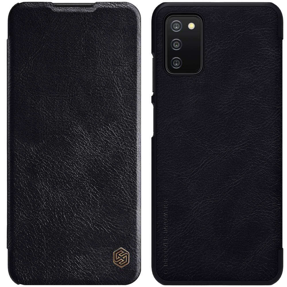 Кожен калъф, тип портфейл за Samsung Galaxy A03s - Nillkin Qin Leather Flip Case (черен)