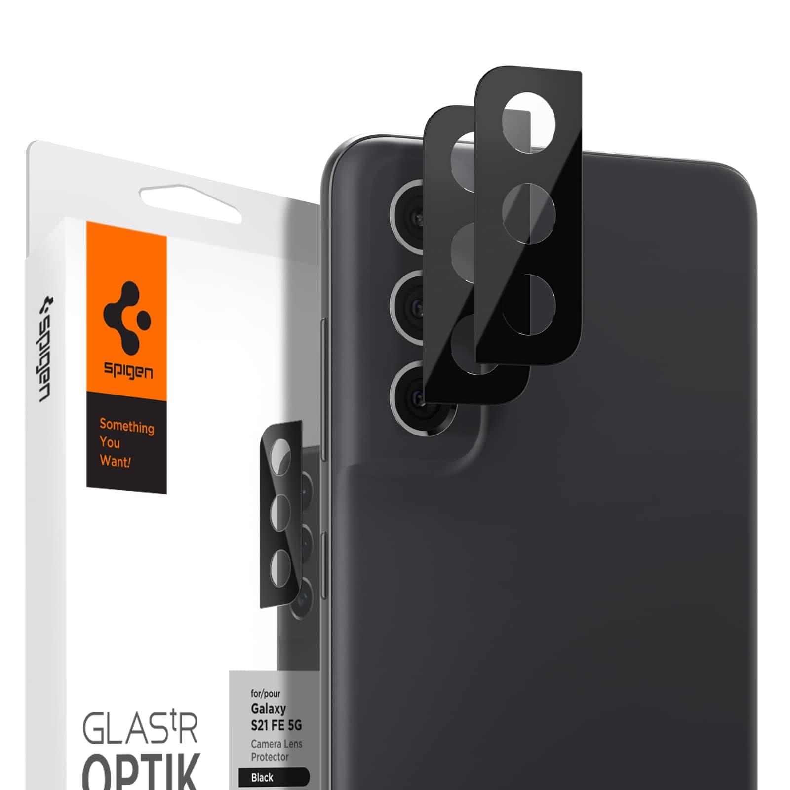 2 броя предпазни стъклени протектори за камерата на Samsung Galaxy S21 FE - Spigen Optik Lens Protector (черен)