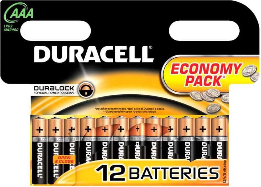 DURACELL AAA алкални, батерии, 12 бр.