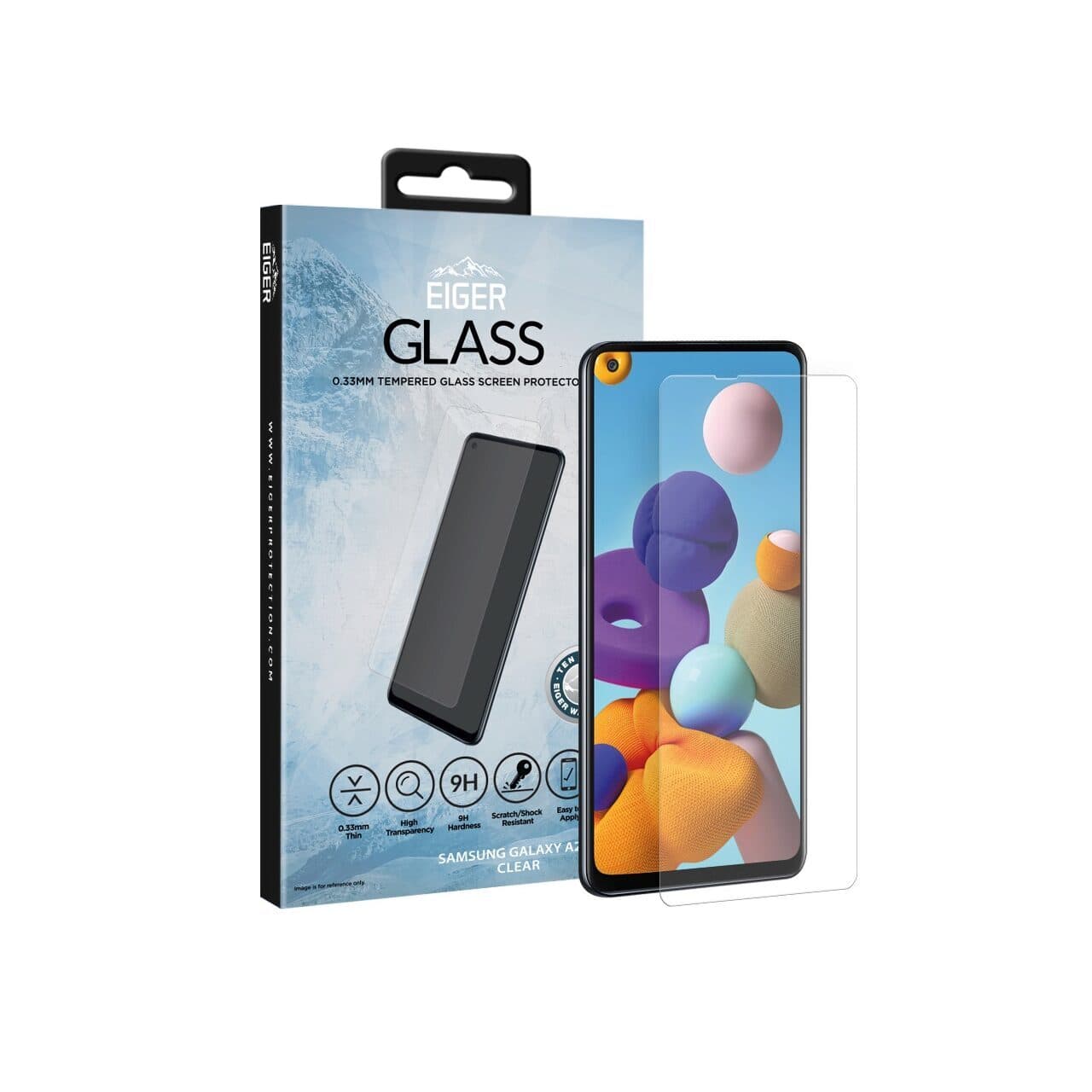 Калено стъклено защитно покритие за дисплея на Samsung Galaxy A21s - Eiger Tempered Glass Protector 2.5D (прозрачен)