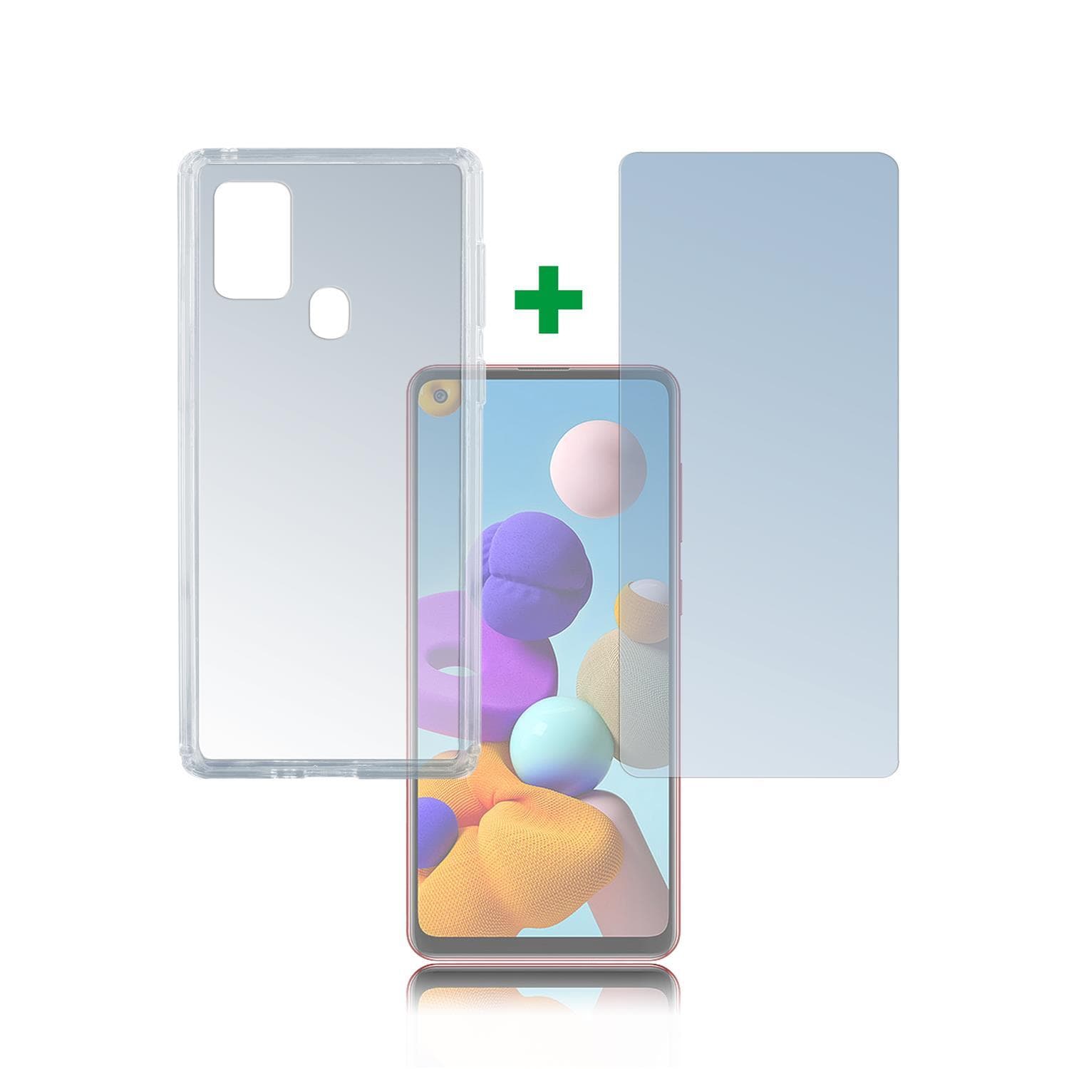 Тънък силиконов кейс и стъклено защитно покритие за дисплея на Samsung Galaxy A21s - 4smarts 360° Protection Set Limited Cover (прозрачен)