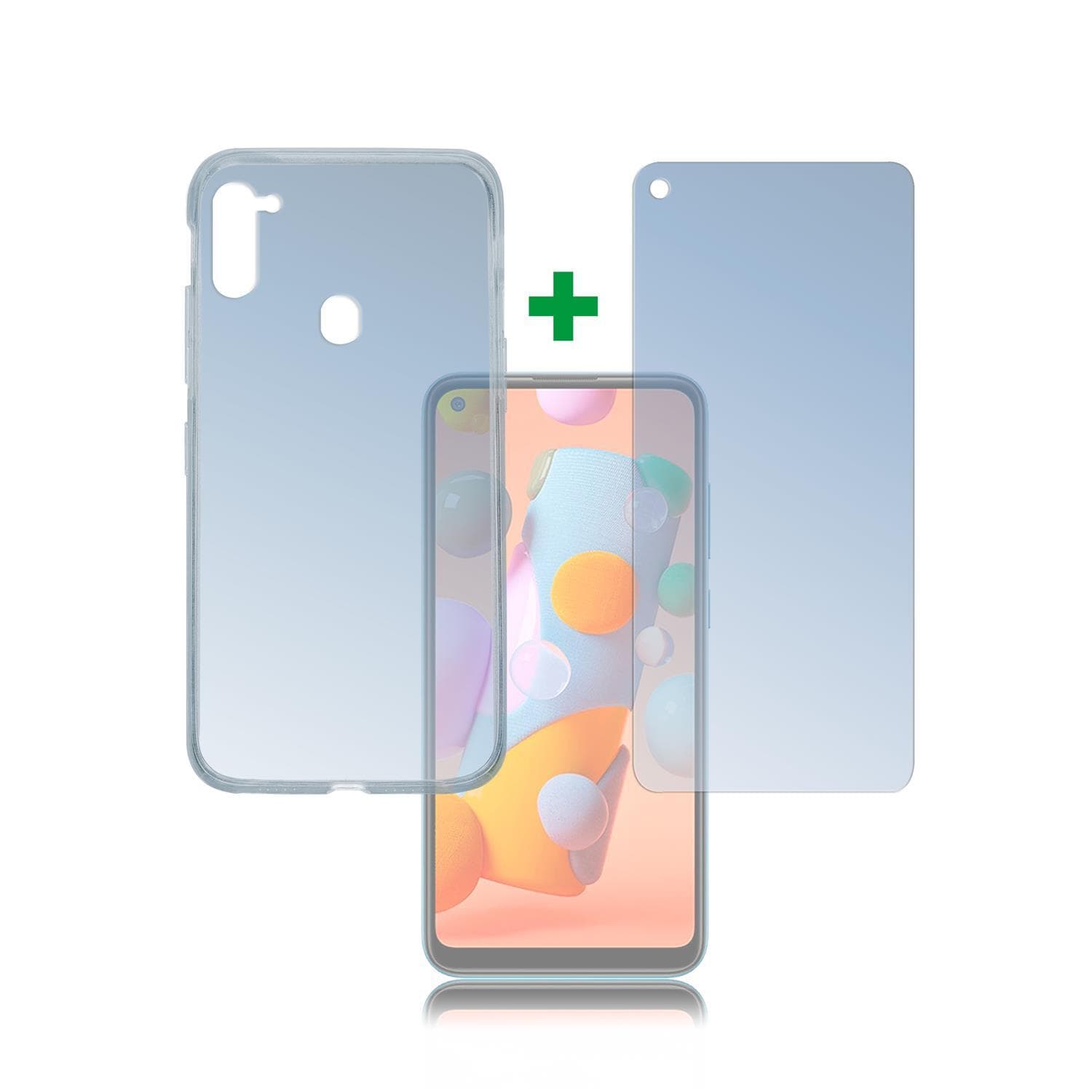 Тънък силиконов кейс и стъклено защитно покритие за дисплея на Samsung Galaxy A11 - 4smarts 360° Protection Set (прозрачен)