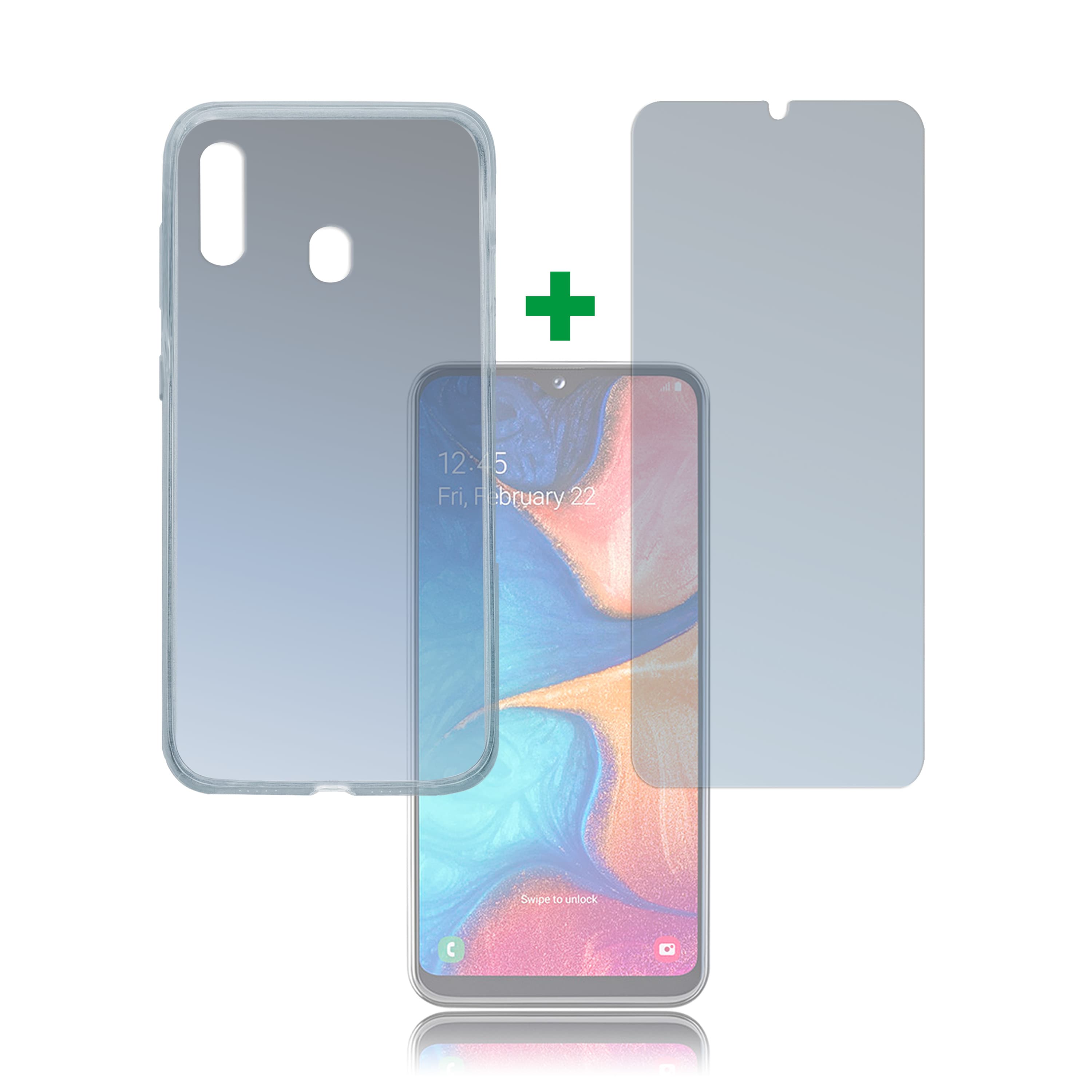 Тънък силиконов кейс и стъклено защитно покритие за дисплея на Samsung Galaxy A20E - 4smarts 360° Protection Set Limited Cover (прозрачен)