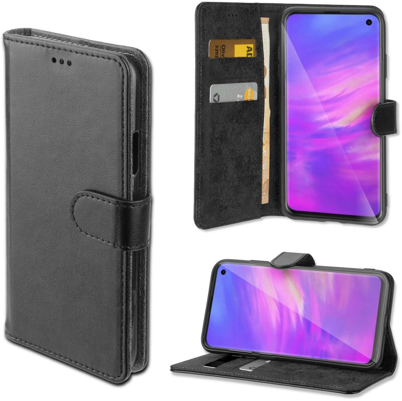 Кожен калъф с поставка и отделение за кр. карта за Samsung Galaxy S10E - 4smarts Premium Wallet Case URBAN (черен)
