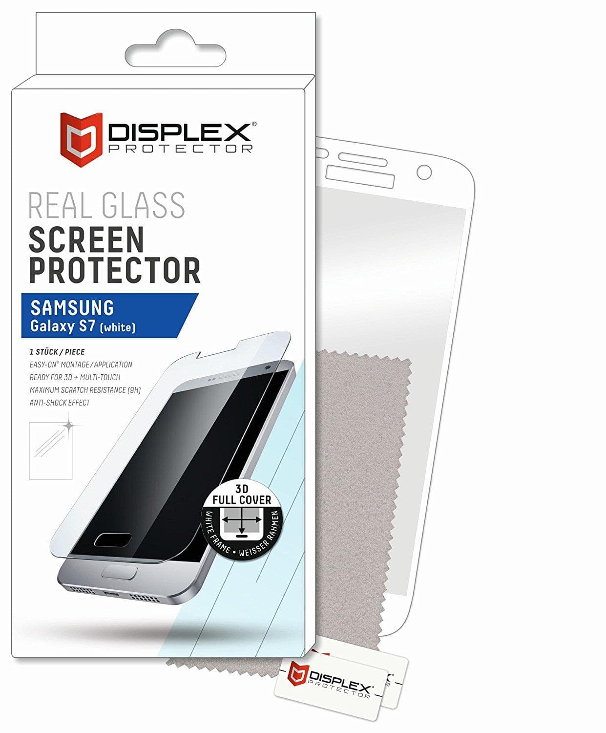Калено стъклено защитно покритие за дисплея на Samsung Galaxy S7 - Displex Real Glass 10H Protector 3D Full Cover (бял-прозрачен)
