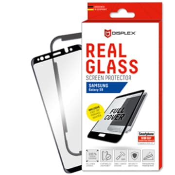 Калено стъклено защитно покритие за дисплея на Samsung Galaxy S8 Plus - Displex Real Glass 10H Protector 3D Full Cover (черен-прозрачен)