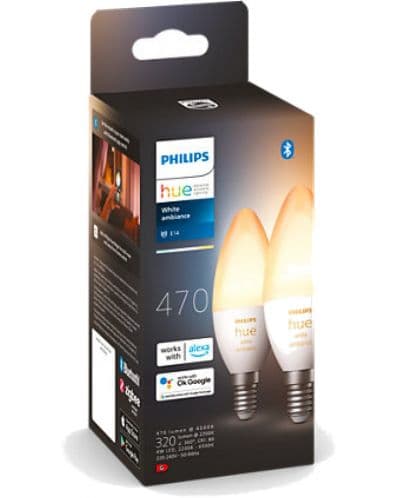 Смарт крушки Philips - Hue, 5.2W, E14, B39, 2 броя, dimmer